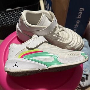 Jordan Kids Boys size 3 White and Teal  Sneakers with Pink Accents